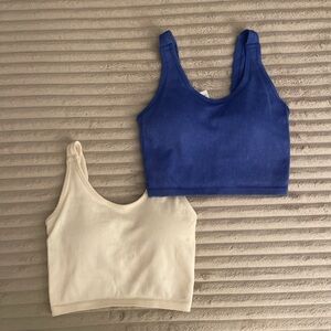 90 Degree By Reflex Blue and Cream Crop Tops